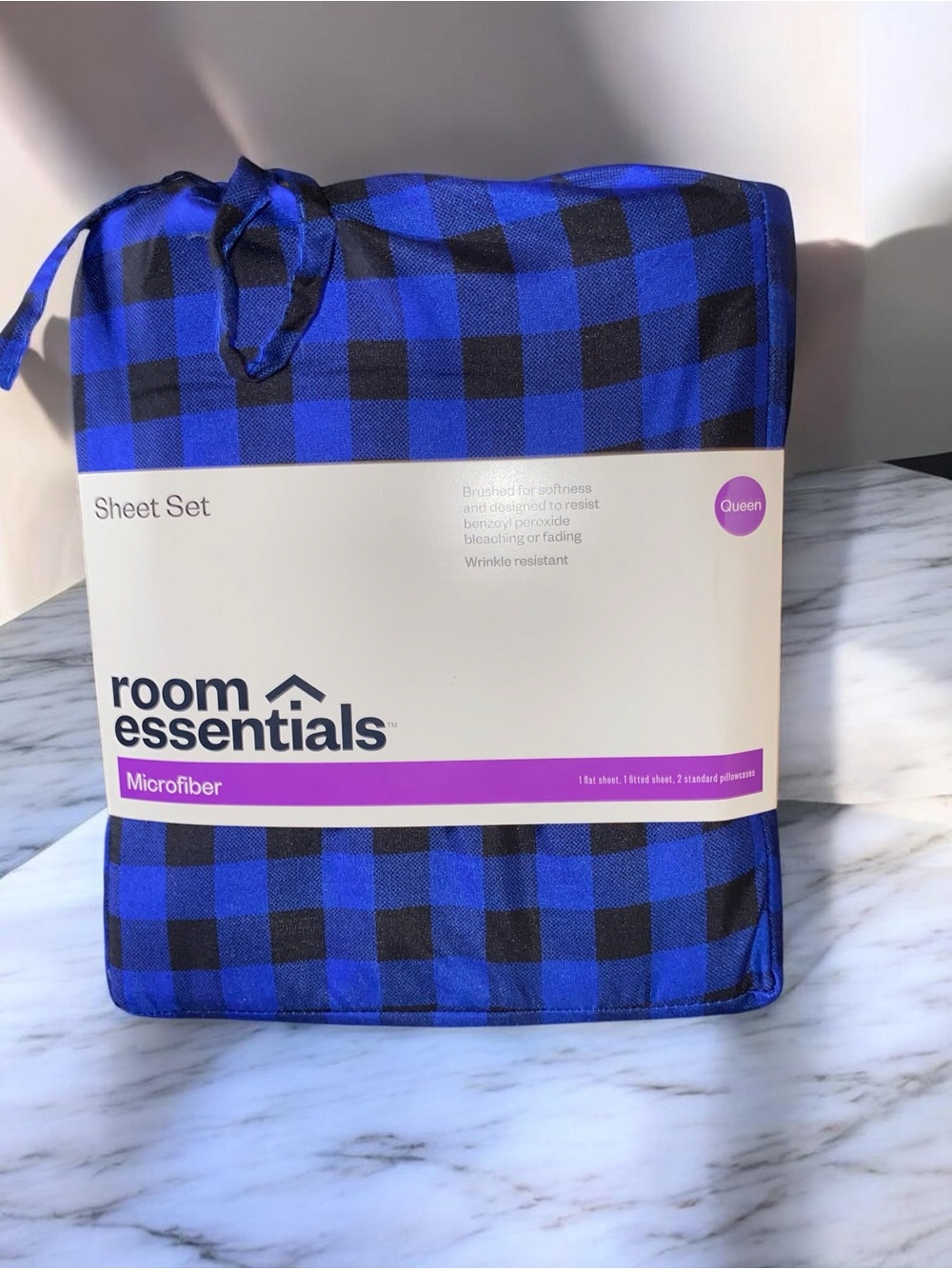 Cobalt Blue Checkered Queen Microfiber Sheets